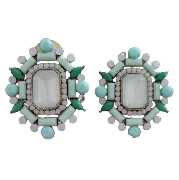 Elegant Mint Green and White Statement Earrings - Picture 1 of 3
